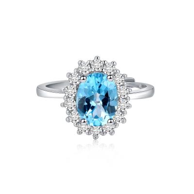 China CLASSIC Hot Stone Women's Blue Topaz Ring 925 Sterling Silver Fashion Jewelry for sale