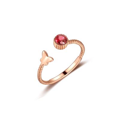 China Hot Stone CLASSIC Rose Gold Jewelery Adjustable 925 Sterling Silver Open Butterfly Napkin Garnet Stone Ring For Women red for sale