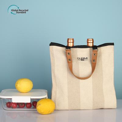 China Wholesale Waterproof Canvas Bottles Bag 2 Cotton Bottle Red Wine Gift Travel Cotton Picnic Reusable Wine Packing Bag for sale