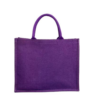 China Wholesale cusomized purple handle fashion jute gift bag tote handbag for boutique for sale