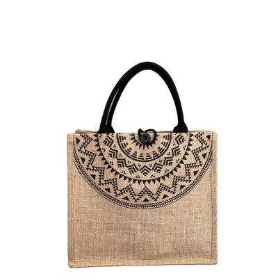 China National Ethnic Handle Bohemia Hemp Burlap Jute Sack Tote Handbag For Boutique for sale