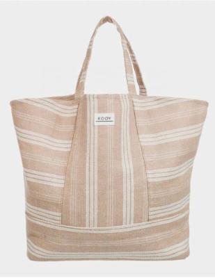 China Wholesale cusomized handle striped cotton hemp canvas with zipper beach tote bag with zipper for sale