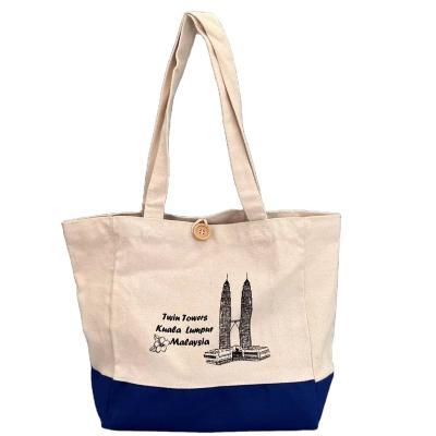 China High Quality Original Color And Vintage Blue Pattern Customized Eco Friendly Cotton Tote Canvas Bag for sale