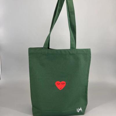 China Green High Quality Canvas Foldable Tote Customized Eco Friendly Cotton Canvas Bag With Embroidery for sale