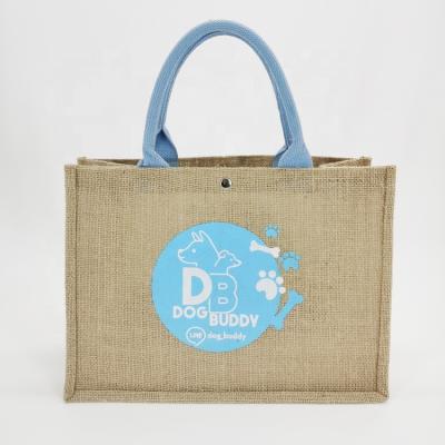 China Customized Design Eco-Friendly With Doggie Burlap Hemp Tote Shopping Beach Jute Bag for sale