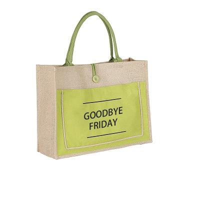 China Custom Grocery Tote Jute Bag Logo Natural Eco Friendly Jute Burlap Eco-Friendly for sale