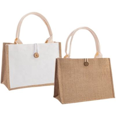 China New Customized Natural Recycled Eco Friendly Handled Grocery Calico Jute Beach Jute Shopping Bag for sale