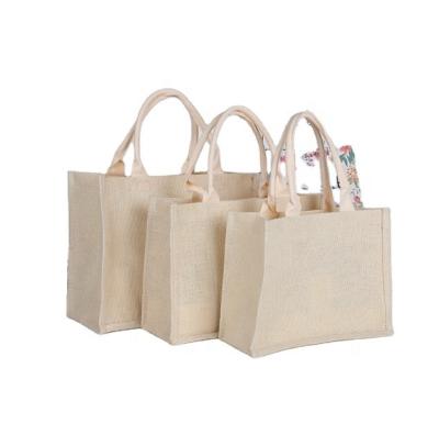 China BLY Jute Jute Tote Bag Cotton Eco-friendly Leather Handle Wholesale Canvas White Jute Beach Bag for sale