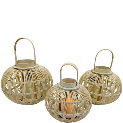 China Home Decoration Modern  home decorative natural  wicker lantern  round bamboo lantern with LED candle for home or  Christmas decor for sale