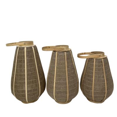 China Home Decoration Jute Bamboo Wood Lantern Ornament With Glass For Home Decoration for sale