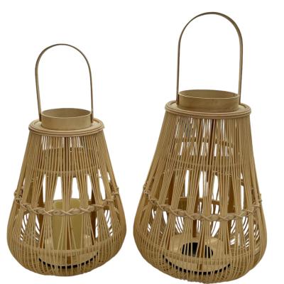 China Home Decoration Classical nuatural  Lantern Handmade bamboo round wicker  Lantern  with LED candle for Home Decoration Ornaments for sale