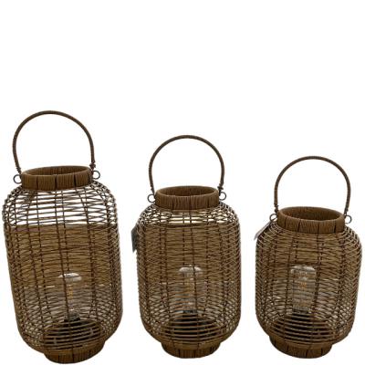 China Home Decoration Hot Wholesale home decor wicker lantern pvc lantern  metal frame with battery bulb 2023 new design handmade for Christmas for sale