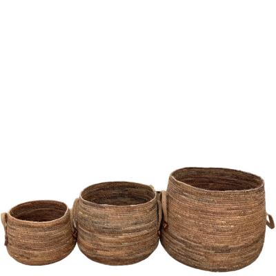 China Sustainable Banana leaf craft baseket new design handmade natural  round  for Storage with Carrying Handle Decor for sale