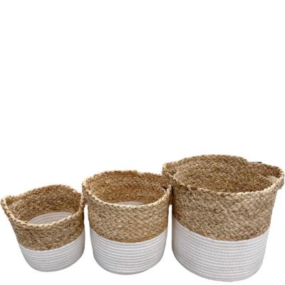 China Sustainable Wholesale Willow Basket new design cotton corn rope basket with two corn rope handle for home storage for sale