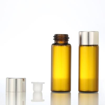 China Amber Glass Cosmestic Sample Bottle Screw Bottle Essential Oil Bottle Vials With Sliver Cap for sale