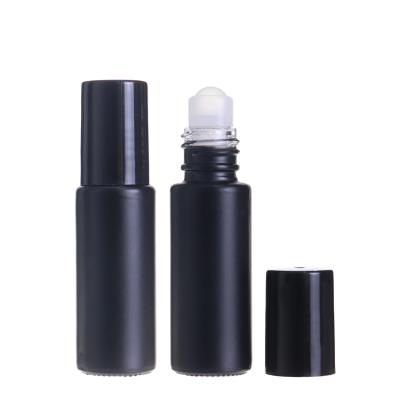 China Personal Care 10ml Matte Black Glass Roll On Bottle With Metal Rollerball 10ml Roll On Perfume Bottle for sale