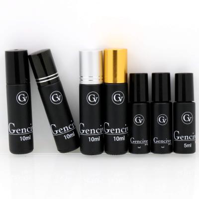 China Personal Care Rollerball Perfume Bottle 15ml Black Roll On Bottle Essential Oil Roll-On Empty Black Glass Bottle for sale