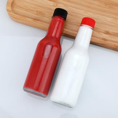 China Food Wholesale 5oz 150ml Chili Sauce Salad glass bottle Tomato Ketchup Glass Bottle With Plastic Sealer And Lid for sale