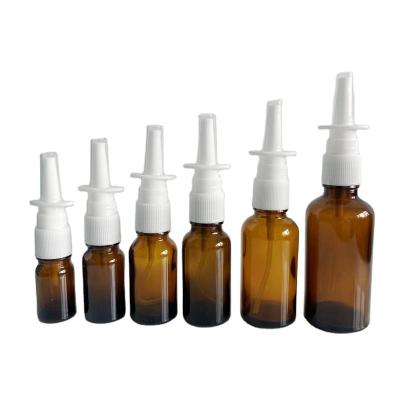 China Liquid Medicine wholesale 30ml amber glass nasal spray bottle Nasal Throat Pump Spray amber glass bottle for sale