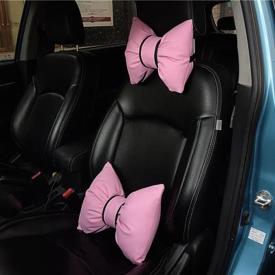 China Cute Bowknot Cute Car Neck Headrest Pillow Leather Auto Lumbar Support for Girls Women for sale