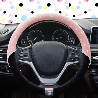 China Anti Slip Cartoon Dot Car Steering Wheel Cover Winter Plush With Crystal Bling Auto Accesorios Interior For Girls And Women for sale