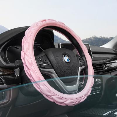 China Women's Leather Steering Wheel Car Pink Anti Slip Non Slip Steering Wheel Cover Girly Rubber Grip Cover for sale