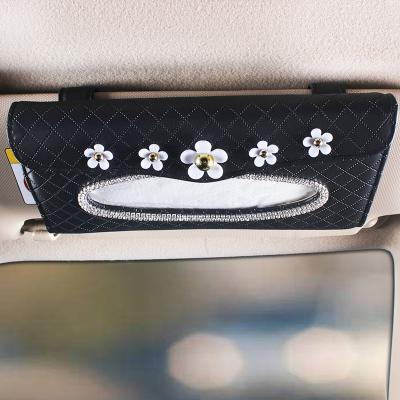 China Bling Crystal Interior Accessories For Girls Sunflower Car Sun Visor Tissue Box Holder Women for sale