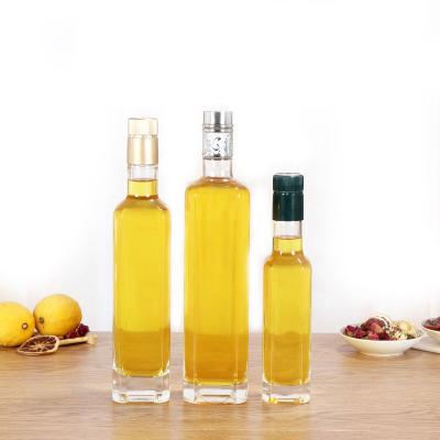 China Wholesale Food Stock 250ml 500ml 750ml Square Clear Olive Oil Cooking Glass Bottles for sale