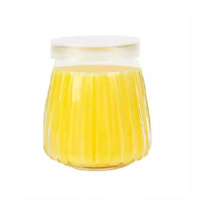 China Food 100ml Round Mousse Cup Jelly Jam Yogurt Bottle With Vertical Stripe Lid And Pudding Glass for sale