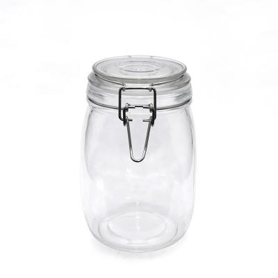 China Minimalist Glass Food Storage Jar Bottle Loop Stainless Steel Glass Jars With Hinged Lids for sale