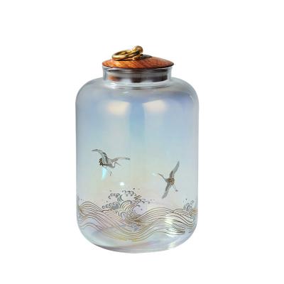 China Custom Glass Freshness Preservation Chinoiserie Tea Canister 1000ml 1100ml Storage Jar Storage Jar for sale