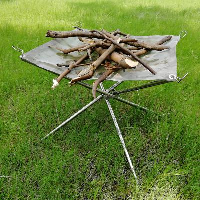 China Stocked 16.5 Inch Custom Square Foldable Cooking Fire Pit Stainless Steel Tools Camping Cooking Fire Pit for sale