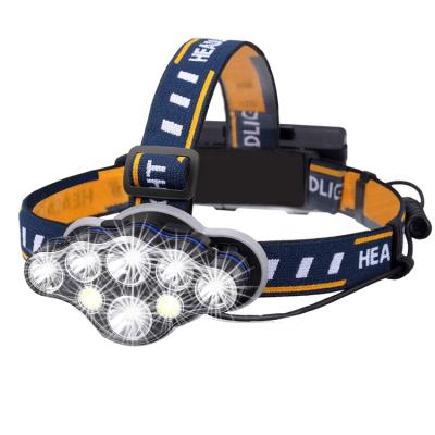 China New 8 LED Emergency Headlight Flashlight 13000 Lumens 8 Modes With USB Cable 2 Battery Rechargeable Headlamp for sale