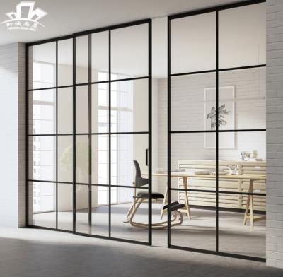 China Anti-UV interior black glass aluminum color interior security modern tempered sliding door low e sliding door system for sale