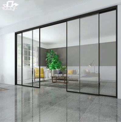 China Modern 1.4mm 2.0mm thickness 18mm slim aluminum frame double glazed sliding glass doors with low glass e igcc certificate for sale