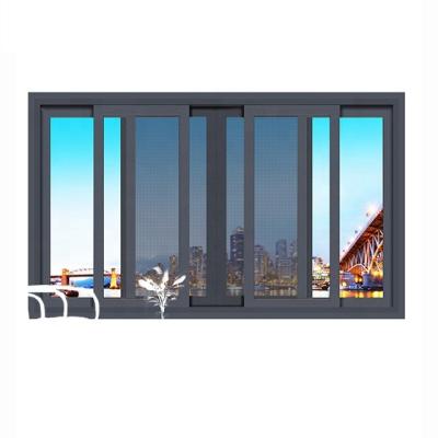 China Sliding Black Color Aluminum Double Glazed Thermal Sound Insulation Low E Cut UV Glass Anti Sliding Windows for sale