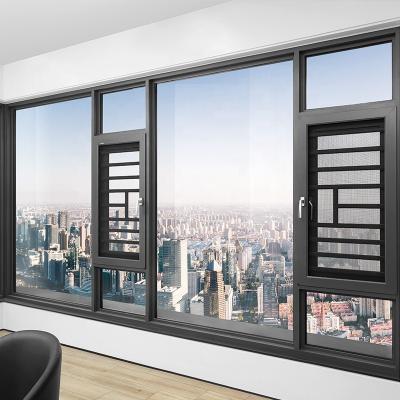 China Aluminum Screen 85mm Gray Color Thermal Break Safety Glass Double Folding Casement Window For Balcony for sale