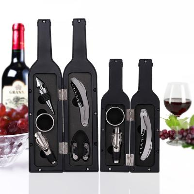 China Viable Corkscrew Set 5 Piece Metal Wine Opener Bar Accessories Set Stainless Steel Bottle Shape Wine Corkscrew Gift Set for sale