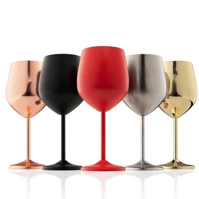 China Stainless Steel Wine Glasses Customized Logo 9 Pieces 16 17 18 24 Ounce Rose Gold Wine Stainless Steel Outer Wine Glass Shatterproof Coated Tumblers for sale