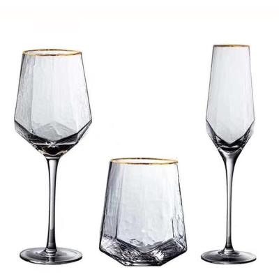 China Crystal Hammered Goblet Creative Glass Cups Red Wine Diamond Champagne Brandy Wine Glasses Wedding Luxury Drinkware for sale