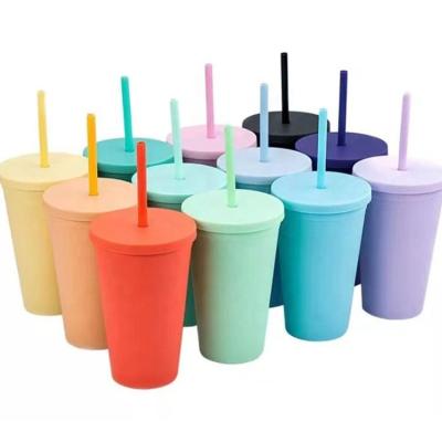 China Sustainable Reusable Double 16oz Wall Colored Matte Black Plastic Bulk Cold Acrylic Drink Tumbler Cups With Lid And Straw for sale