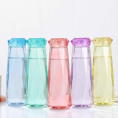 China Viable Portable Free Glass Drinking Water Bottle Diamond Shape Glass Bottle Empty Fashionable Colorful Bpa for sale