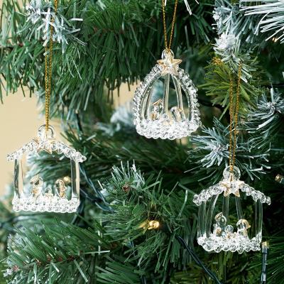 China Glass Set Of 3 Glass Christmas Tree Ornaments Nativity Scene With Nativity Figures for sale