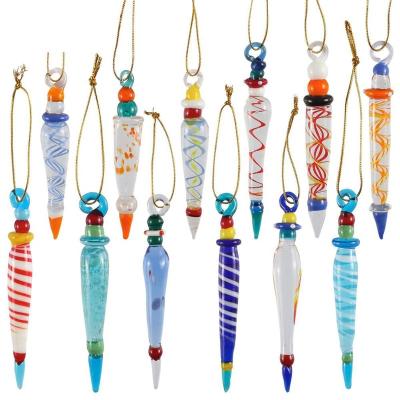 China Christamas Tree Decoration Set Of 12 Glass Icicle Decoration For Christmas Tree Hanging Color Icicle for sale