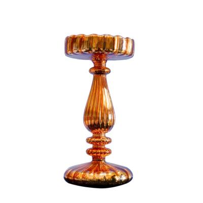 China Luxury Long-stemmed Glass Candle Holder Cross Shape Tall Candle Holder for sale