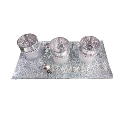 China Art Unique Modern Glass Candle Holder 3 Silver Tealight Holder Set for sale