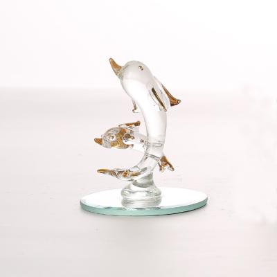 China animal glass dolphin with mirror base for sale