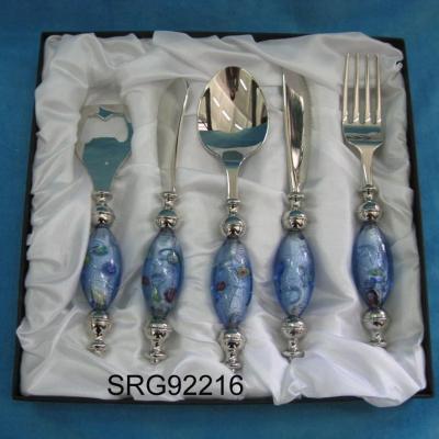 China S/5 Stainless Steel Sustainable Creative Tableware With Murano Glass Beads Handle Tableware Set for sale