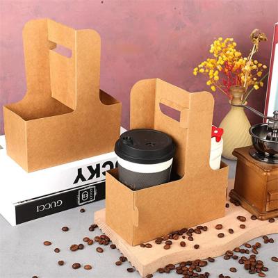 China Cheap Customized Disposable Take Away Hot Craft Papercup Drink Wrapping Paper Coffee Tea Carrier Disposable Paper Cup Holder With Handle for sale