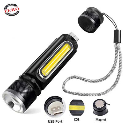 China Brightest Emergency Mini Handheld USB Rechargeable Tactical Built-in COB Side Light and Magnet with XML-T6 LED Flashlight for sale